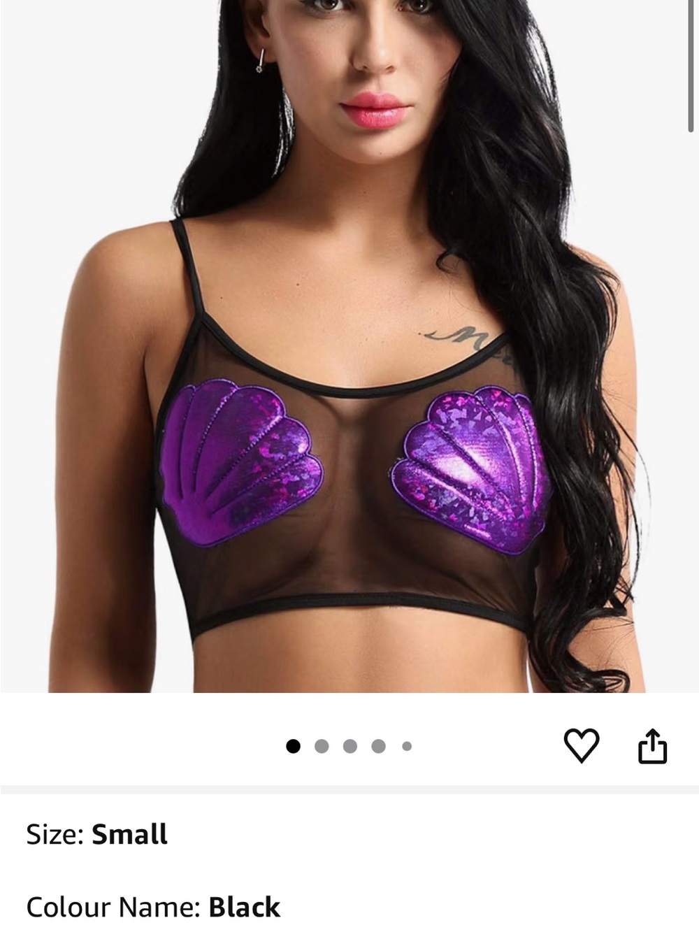 Sheer Black Bralette with Purple shimmering Shell Appliqués